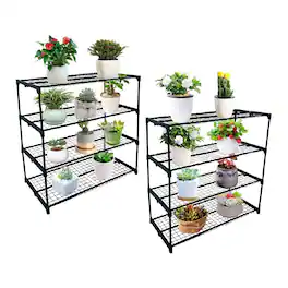 GARVEE - Shelves for Plants,4 Tier 2 Pack Plant Display Rack Shelf Stand,Home Storage Organizer Shelf Unit, Flower Pot Holder - Green
