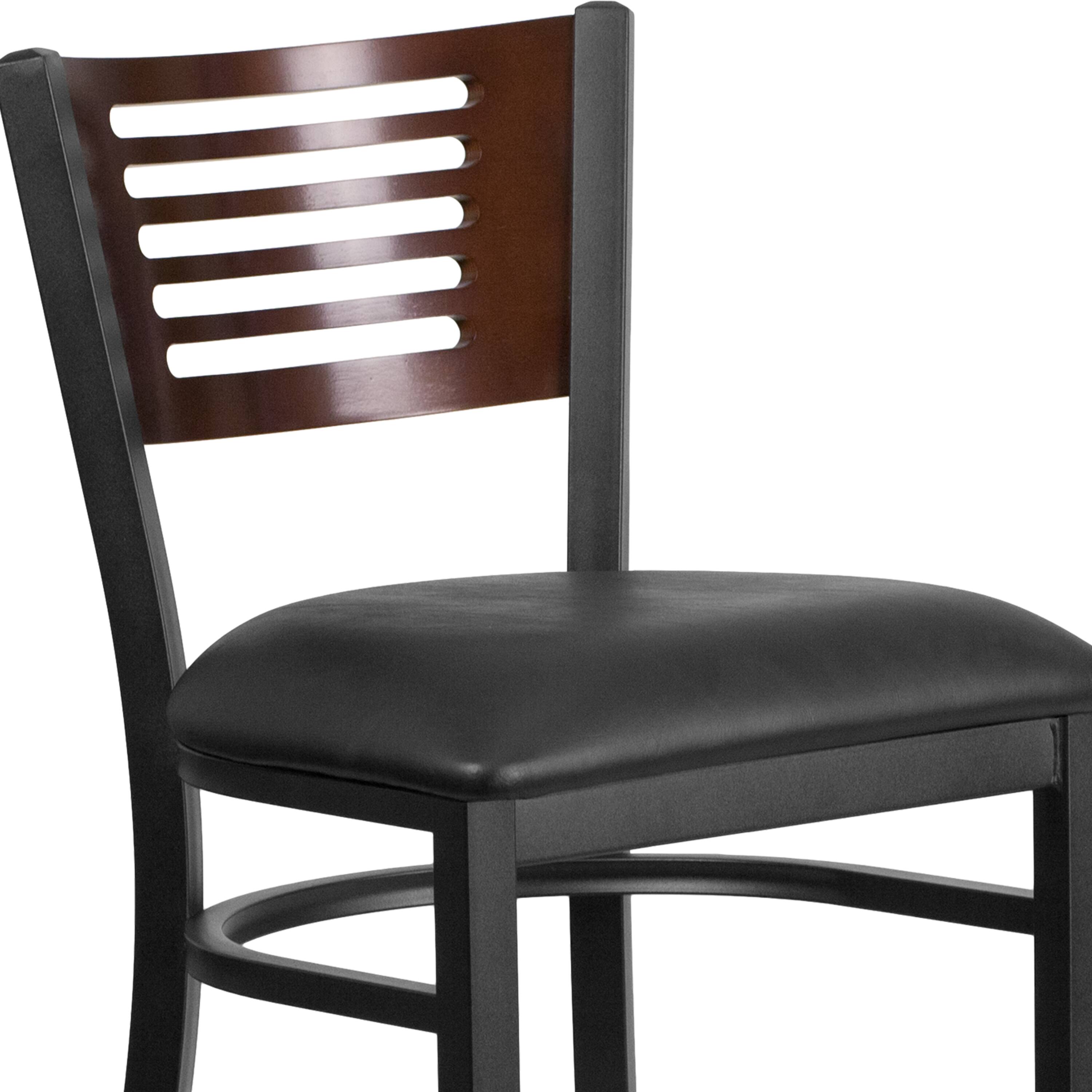 Alt View 9. Emma + Oliver - Decorative Slat Back Metal Restaurant Dining Barstool - Walnut Wood Back/Black Vinyl Seat/Black Metal.