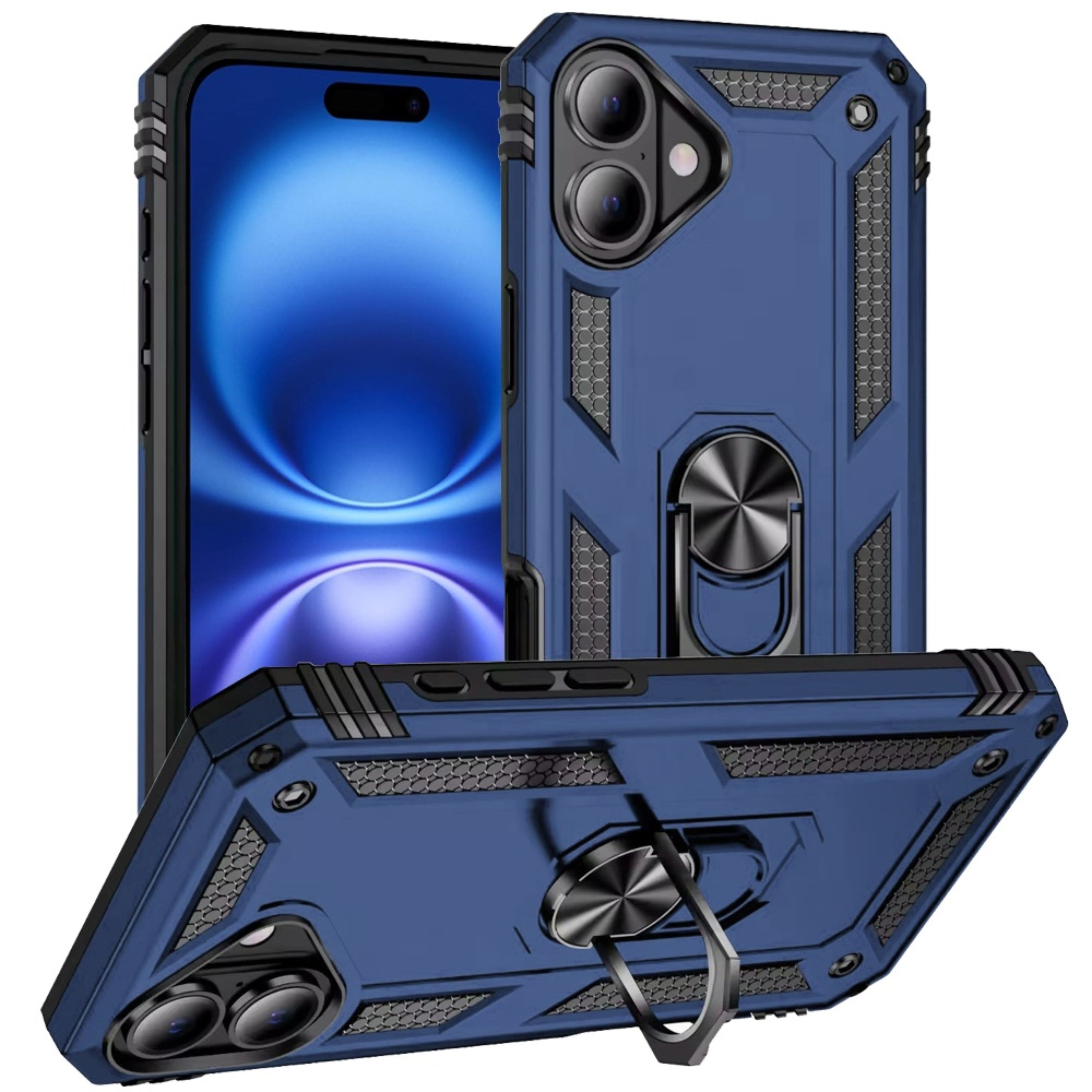 Kitcheniva - Rugged Metal Ring Kickstand Phone Case With Tempered Glass For iPhone 17 - Blue price history on PriceWatchPro