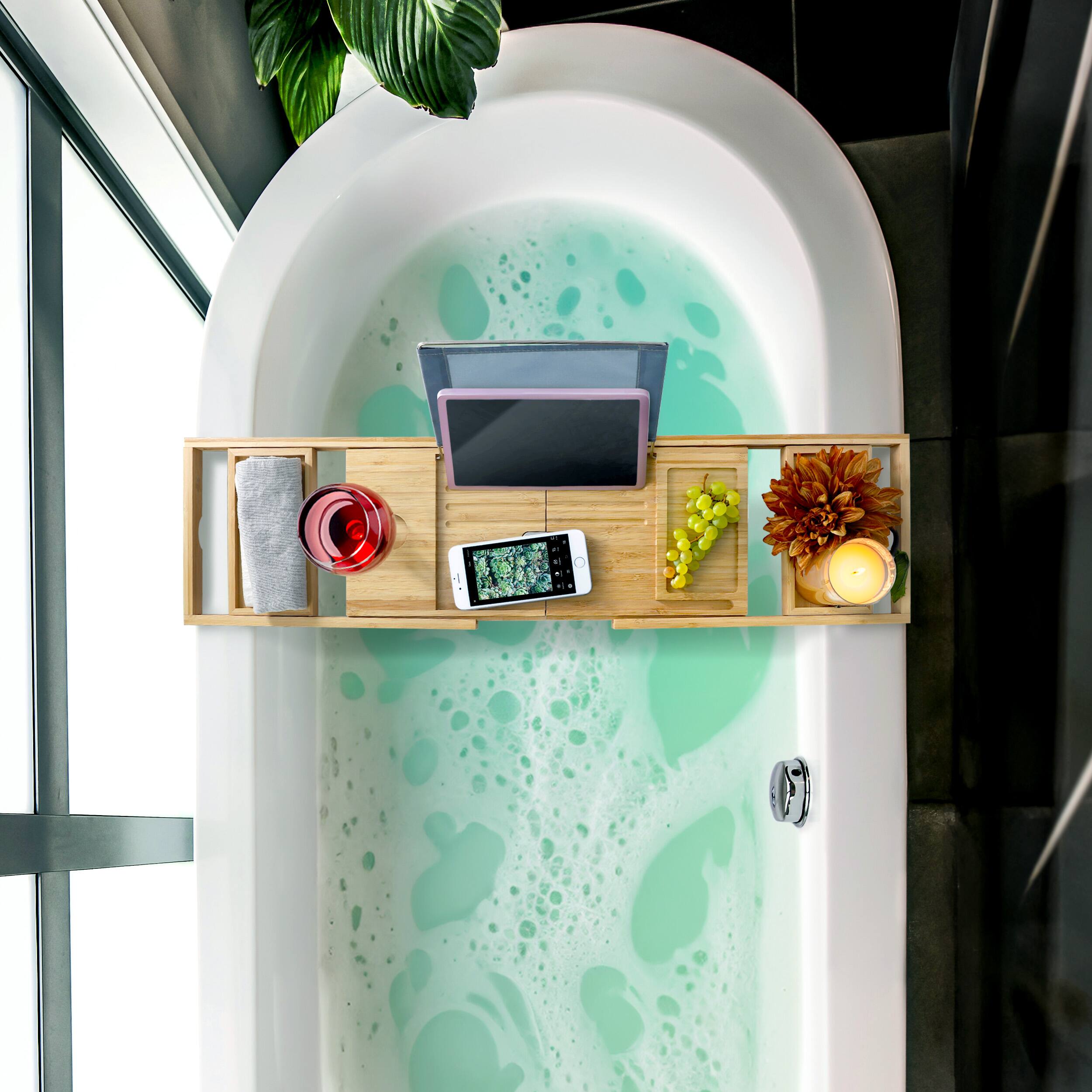 Alt View 7. MegaChef - MegaChef Expandable Bamboo Wood Bath Tray - Brown.