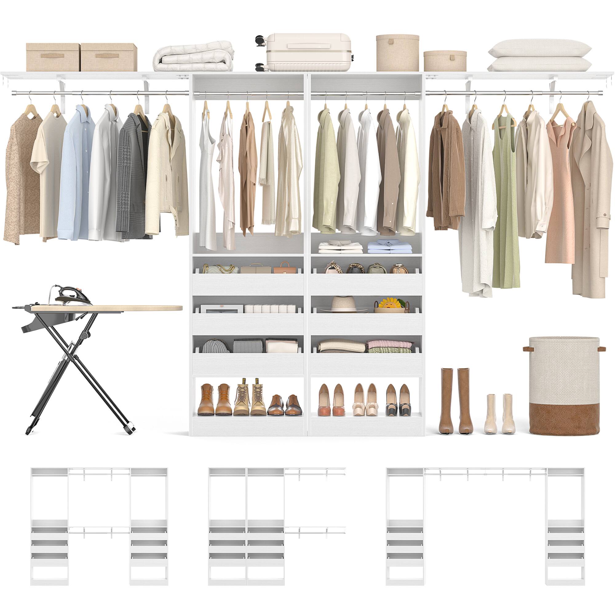 Alt View 2. Aheaplus - 10FT Large Closet Organizer System Set of 2, Wall Mounted Closet System with 6 Drawers, 4 Hanging Rods, and Shelves - White.