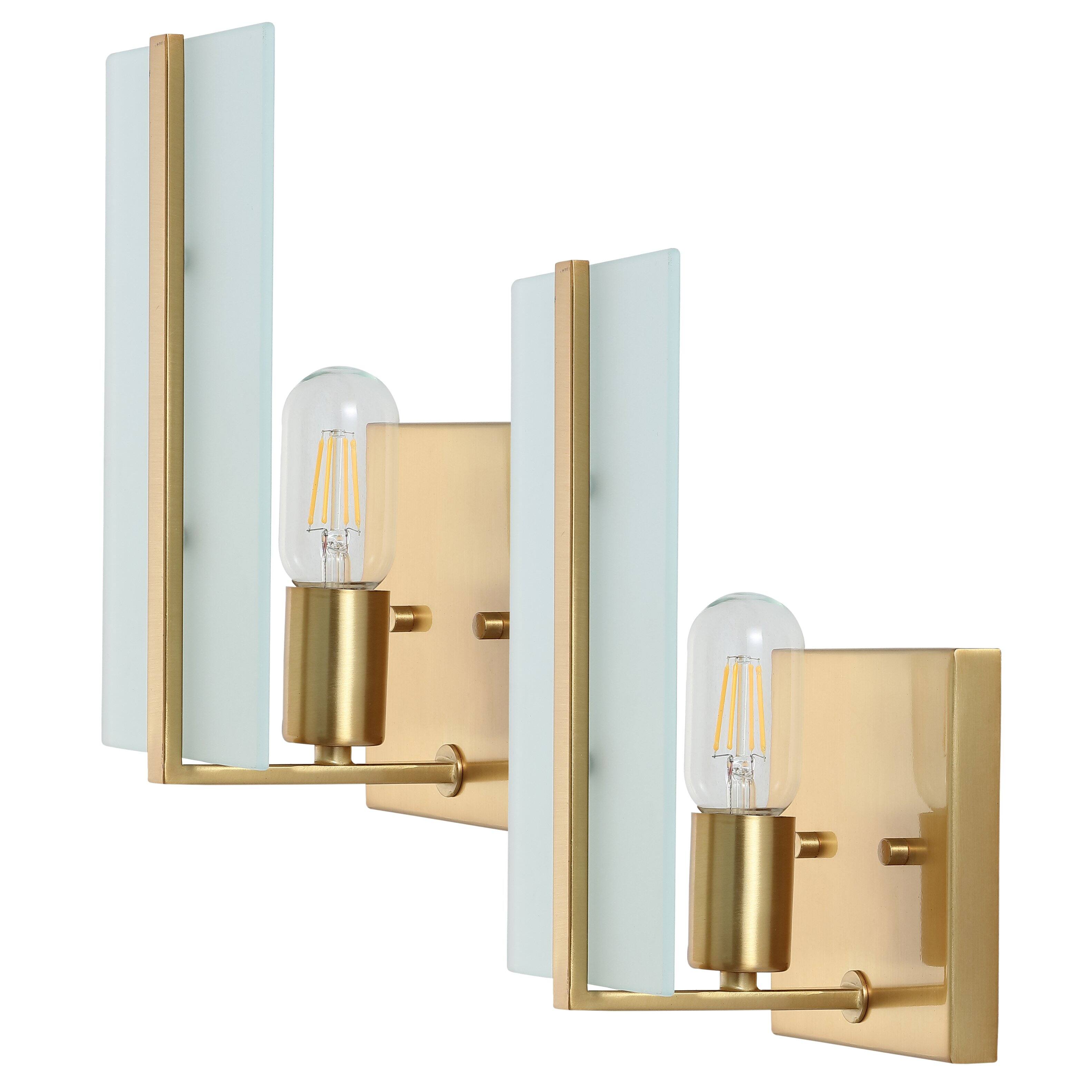 Alt View 5. Jonathan Y - Mila 5.5" 1-Light Modern Coastal Iron/Glass LED Sconce, Brass Gold (Set of 2) - Brass Gold.