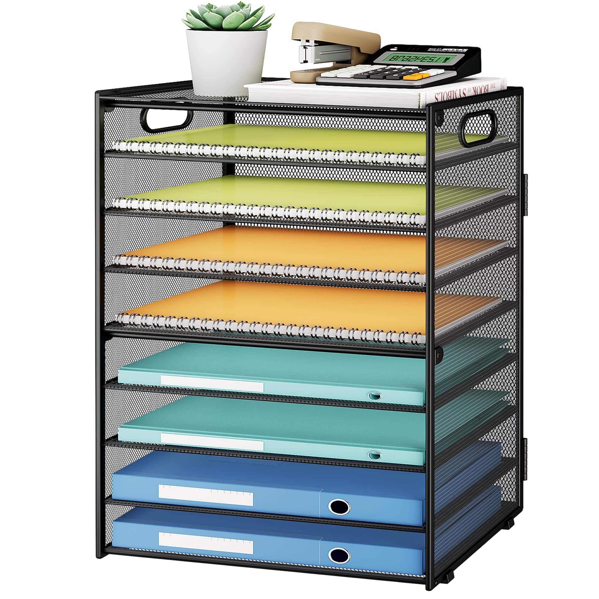 Dapper Styles - 9 Tier Paper Organizer For Desk - Metal Mesh Letter Tray File Sorter Include 6 Adjustable Height Slid With - Black