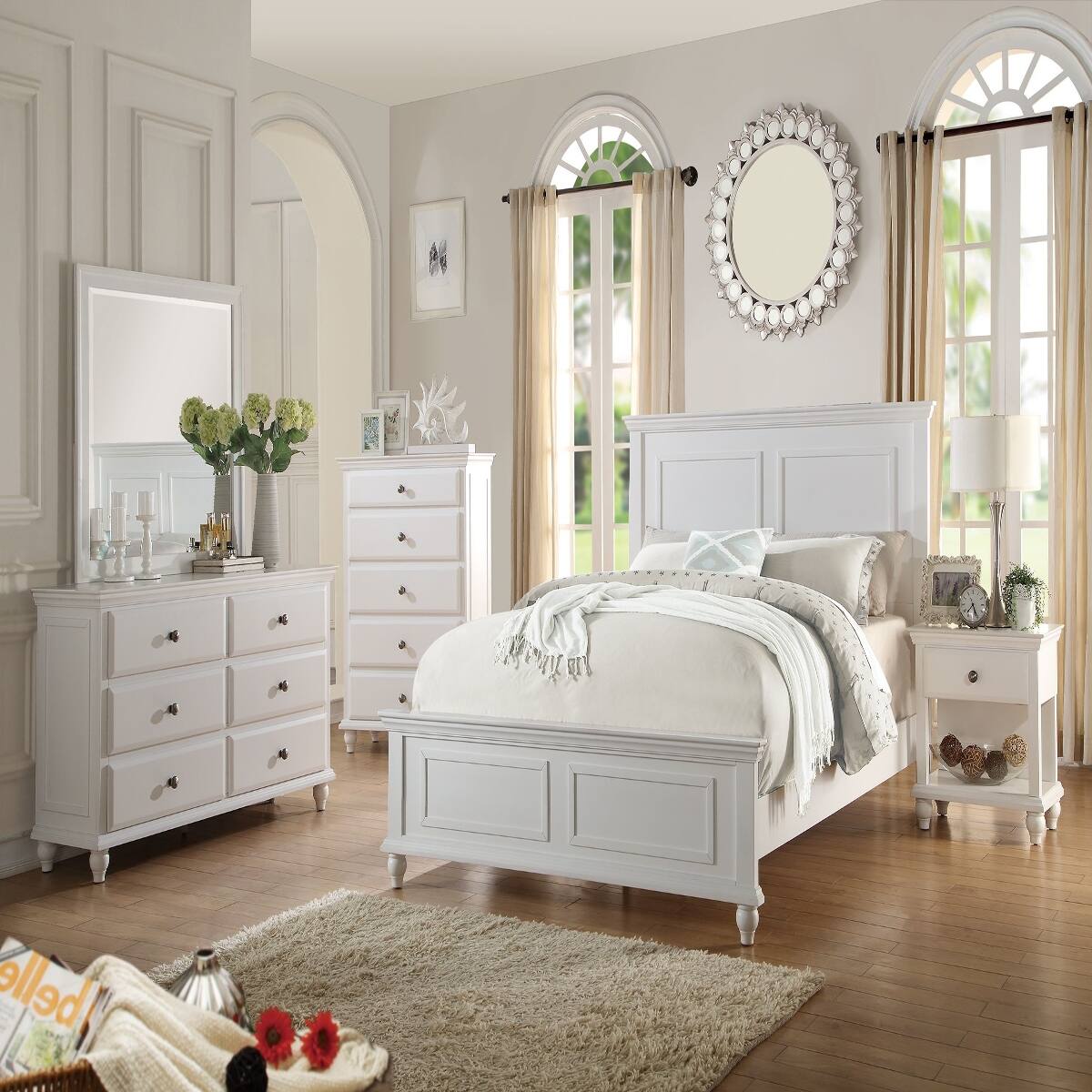 Alt View 7. Loheer - Loheer White Bedroom Nightstand with One Drawer and Open Shelf, 26 Inch Tall Wooden Bedside Table - White.