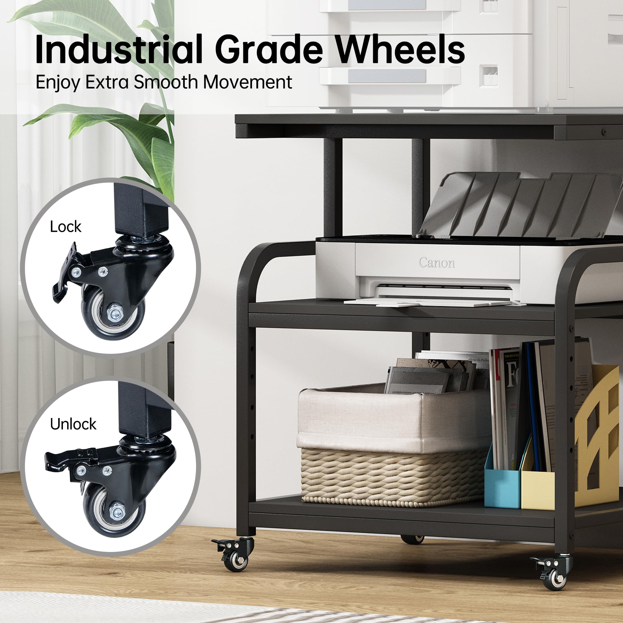 Industrial Grade Wheels  
Enjoy Extra Smooth Movement  

Lock  
Unlock