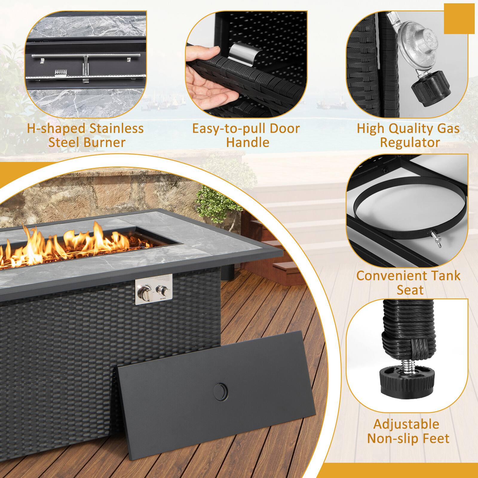 - H-shaped Stainless Steel Burner
- Easy-to-pull Door Handle
- High Quality Gas Regulator
- Convenient Tank Seat
- Adjustable Non-slip Feet