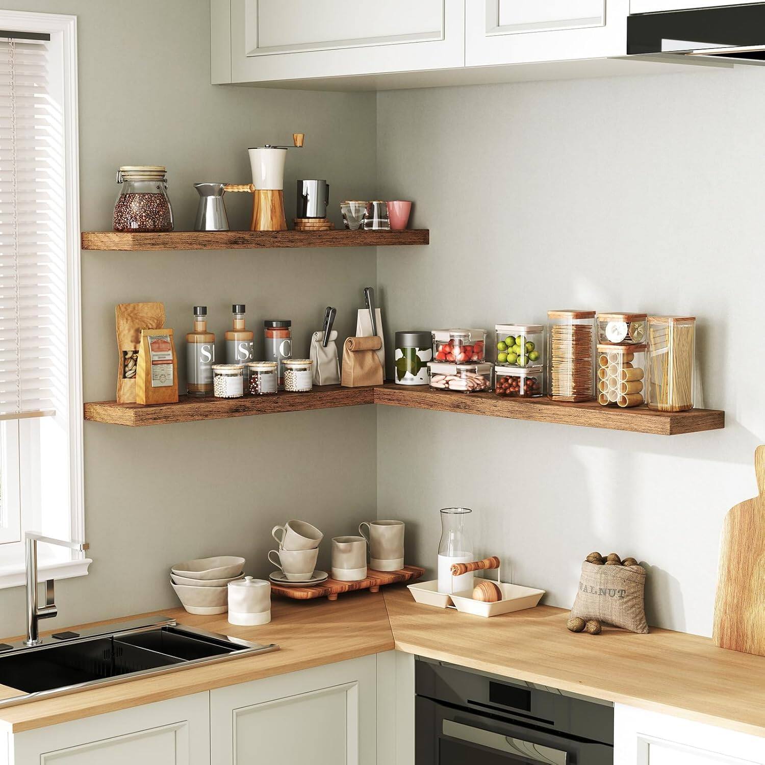 Alt View 2. Dazzed Corner - Floating Shelves for Wall Set of 3, Wall Shelf  with Invisible Brackets - Rustic Brown.