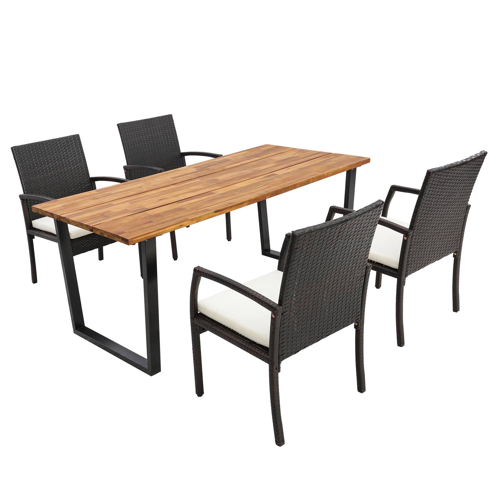 Alt View 5. Gymax - Gymax 5PCS Rattan Dining Set Acacia Wood Table 4 Wicker Chairs w/ Umbrella Hole Patio - Brown, White, Natural, Black.