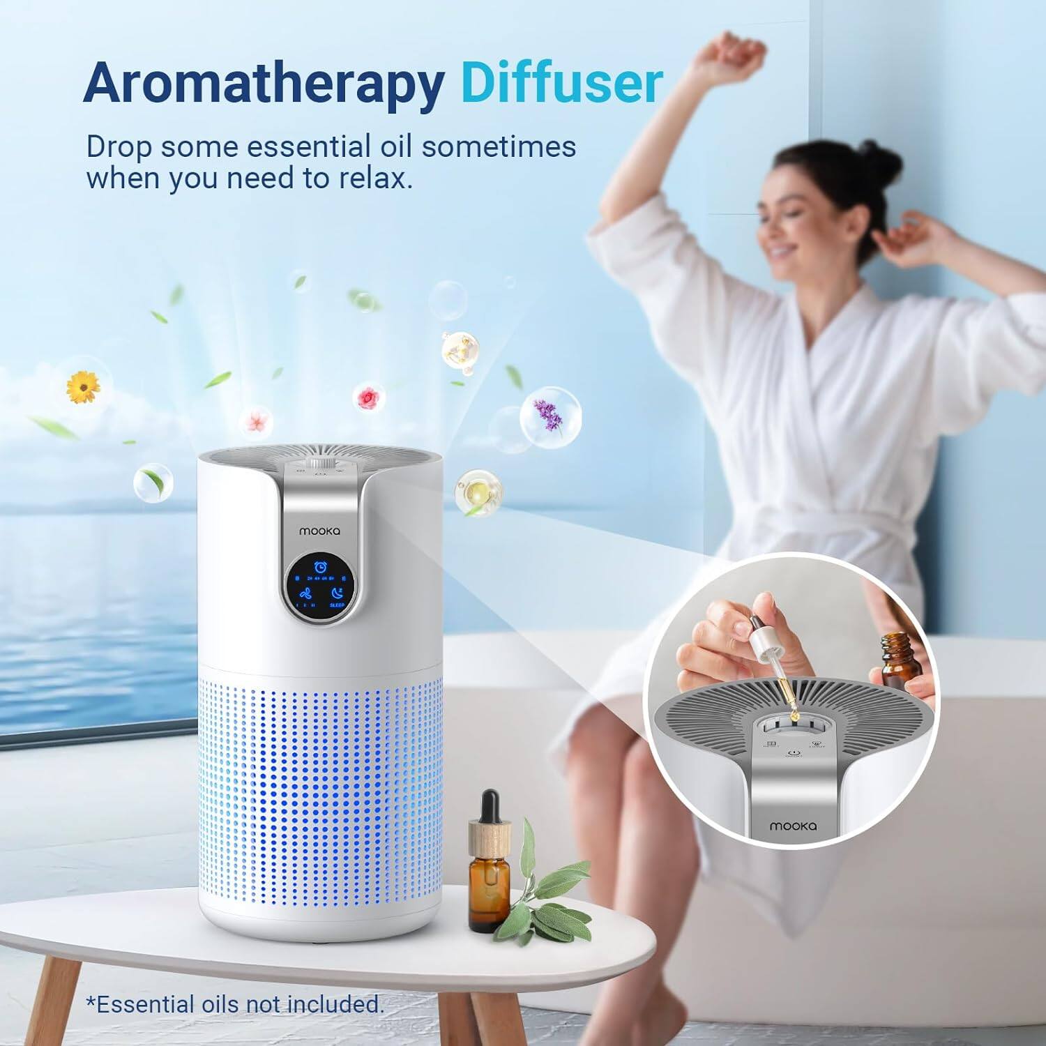 Aromatherapy Diffuser  
Drop some essential oil sometimes when you need to relax.  

mooka  

*Essential oils not included.