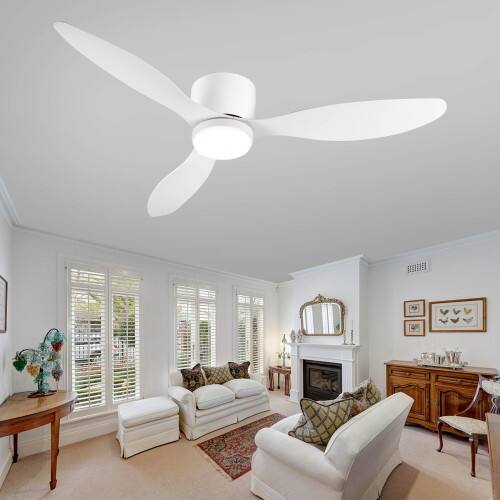 Alt View 3. LUCKY ONE - 52" Smart Flush Mount Ceiling Fan with Light WiFi Alexa 6-Speed - Ancient White.