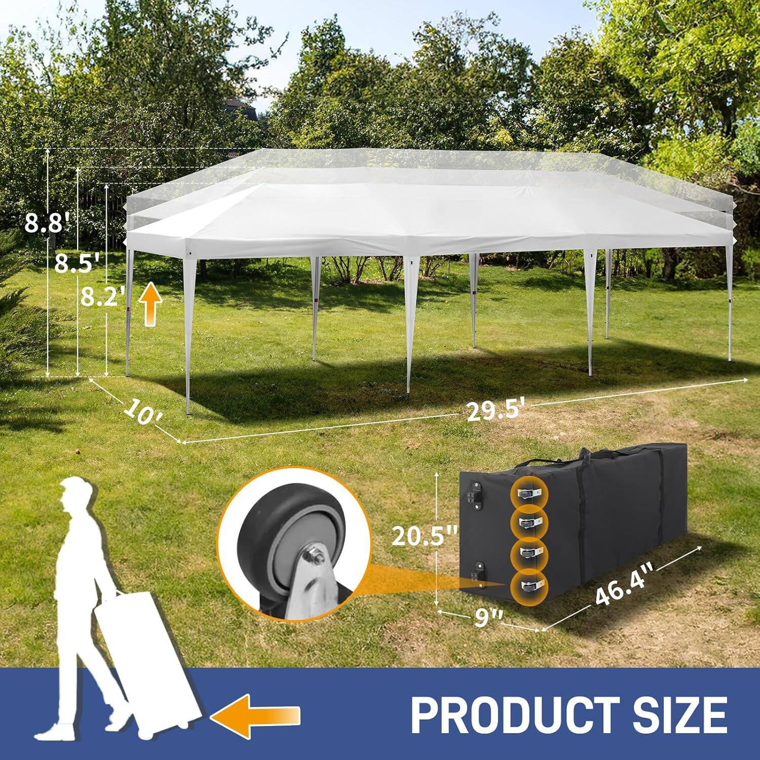 8.8'  
8.5'  
8.2'  
10'  
29.5'  
20.5"  
9"  
46.4"  

PRODUCT SIZE
