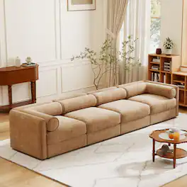 Anysun - Modular L-Shape 4-Seat Sectional Sofa with Storage - Cylindrical Backrest & Armrests, Durable Deep-Seat Design - Camel