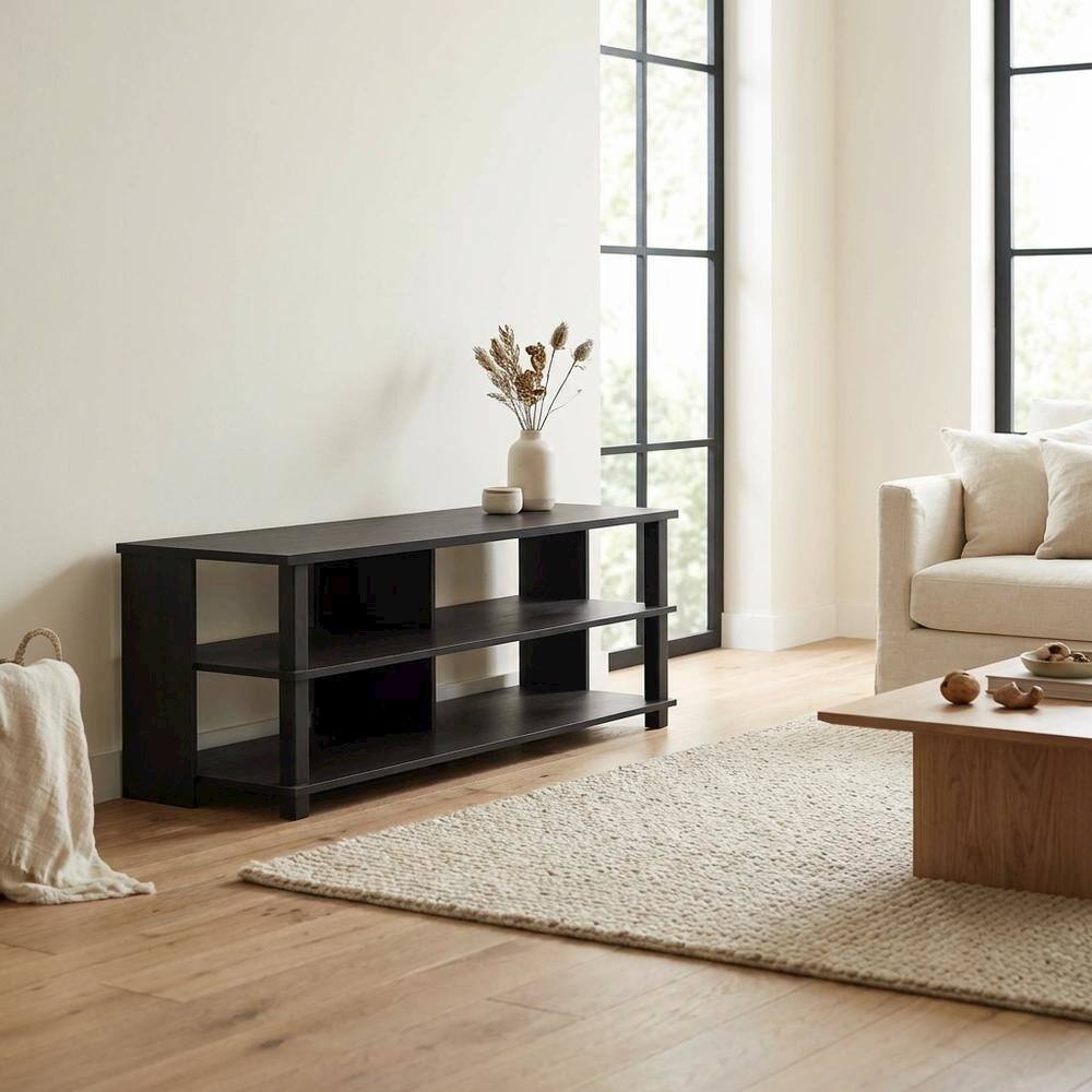 Alt View 2. FurniFact - Wooden 3-Tier TV Stand, TVs up to 50 inches, Espresso/Black finish, spacious - Black.