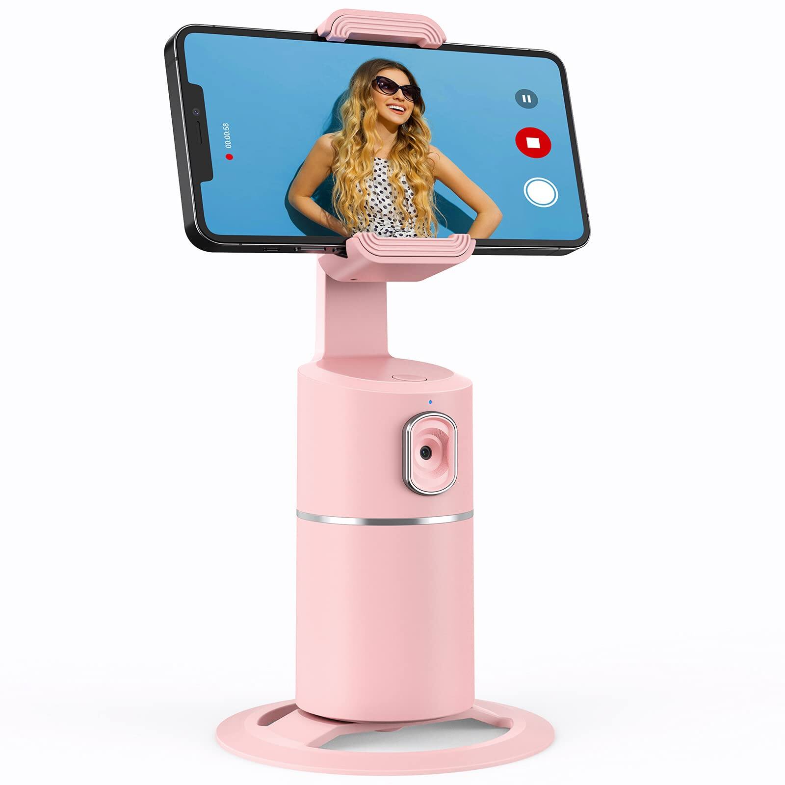 Front. HM 1810 - Auto Face Tracking Phone Holder No App Required 360  Rotation Body Tripod Smart Camera Mount For Live Vlog - Pink.