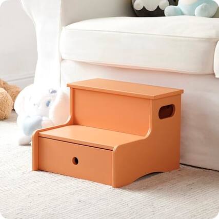 Front. Kings Brand Furniture - Kings Brand Furniture Wooden Toddler Step Stool for Kids with Storage for Bedroom, Bathroom & Kitchen - Peach fuzz.