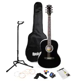 Rockjam - Acoustic Guitar Kit with Tuner, Bag, Stand, Strap & Lessons AG-1BK-SK - Black