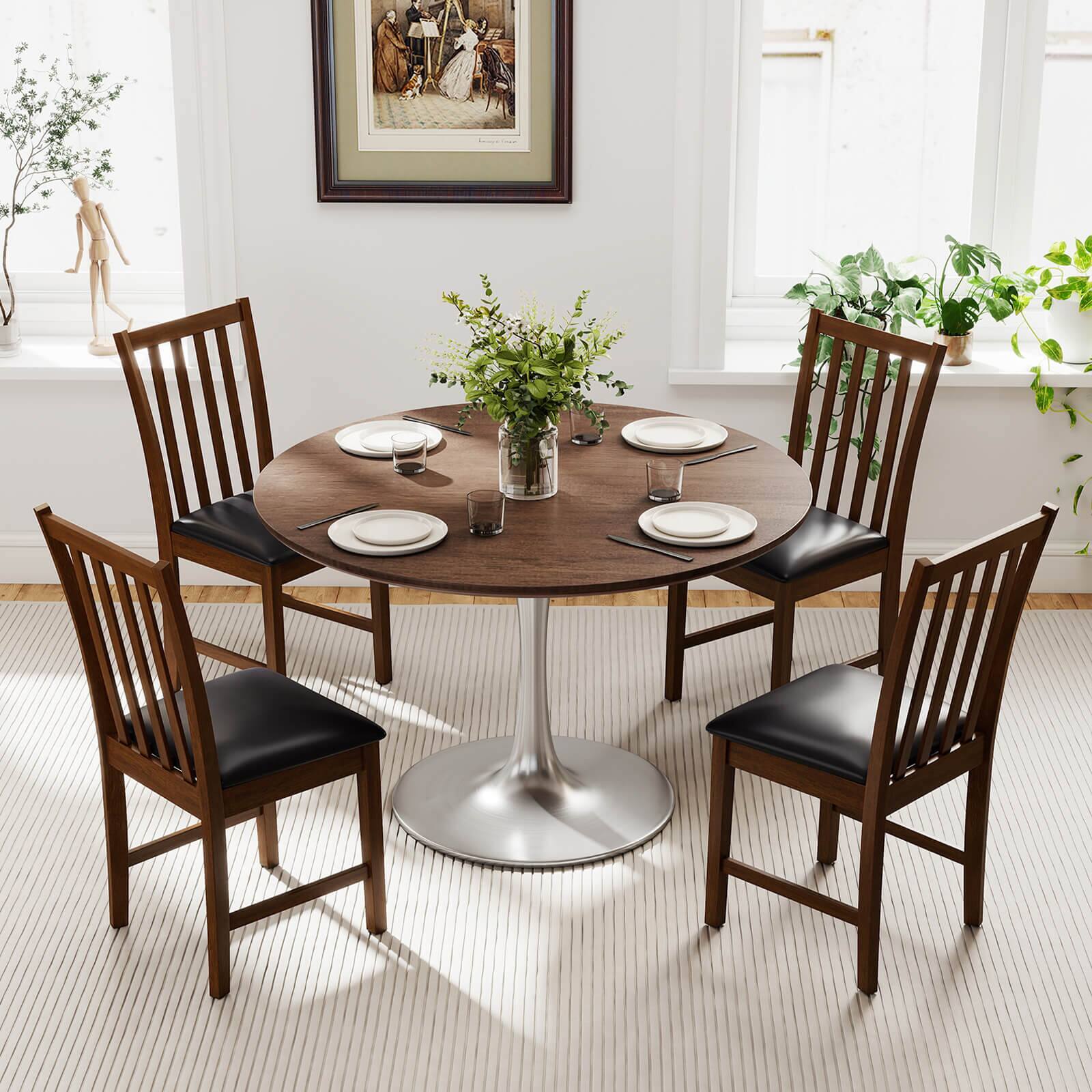 Alt View 5. Costway - Costway Modern Dining Chairs Set of 4 with Rubber Wood Frame, Slat Tilt Backrest - Brown+Black.