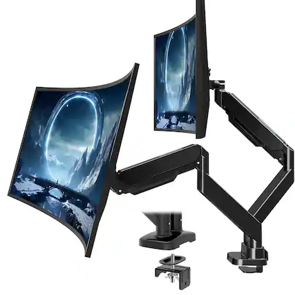 Front. Sweet - Dual Monitor Desk Mount, Fully Adjustable Gas Spring Monitor Stand for 17–30″ Screens - Black.