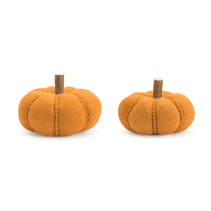 Front. BreeBe - Felt Wool Pumpkin Decor (Set of 2) - Orange, Brown.