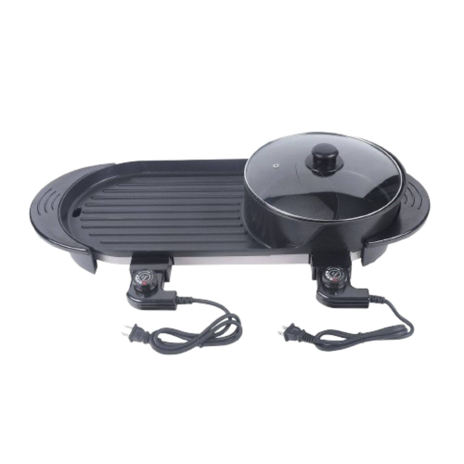 Home Collection - 2-in-1 Electric Hot Pot with Grill – Shabu Shabu & BBQ Cooking Pot - Black / Silver