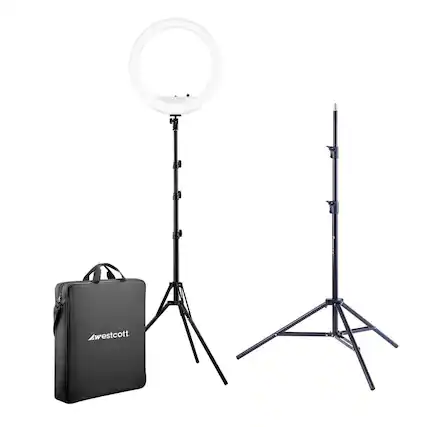 Front. Westcott - Westcott 18" Bi-Color LED Ring Light Kit with Batteries & Stand - With Extra Light Stand.