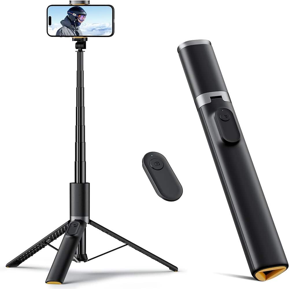 Schertz - 63" Selfie Stick Tripod with Remote, Portable All-in-1 Phone Stand for iPhone & Android - Black