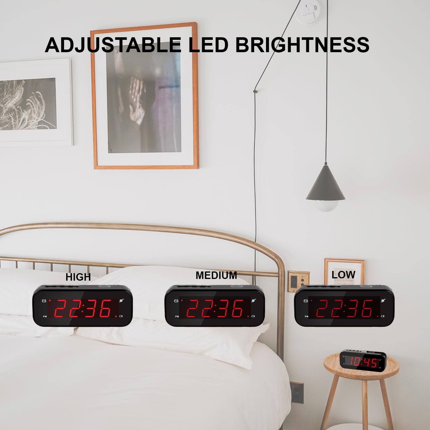 Back. Dazzed Corner - Digital Alarm Clock Battery Operated,12/24Hr,Cordless - Black.