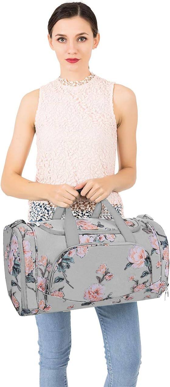 Alt View 2. mosiso - Peony Sports Duffel Bag for Women & Men, Gym Bag with Shoe Compartment for Dance, Travel & Weekend Trips - Gray.