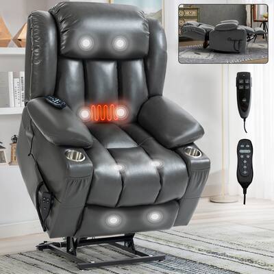 APRILSOUL - Power Lift Recliner Chair with 8-Point Vibration Massage and Lumbar Heating Stainless steel Cup Holders - Gray APRILSOUL - Power Lift Recliner Chair with 8-Point Vibration Massage and Lumbar Heating Stainless steel Cup Holders - Gray