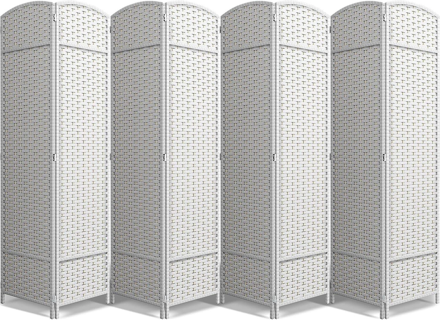 Sorbus - 8 Panel Room Divider 6 ft. Tall - Privacy Screen, Extra Wide Double Hinged Panels, Mesh Hand-Woven Design - White