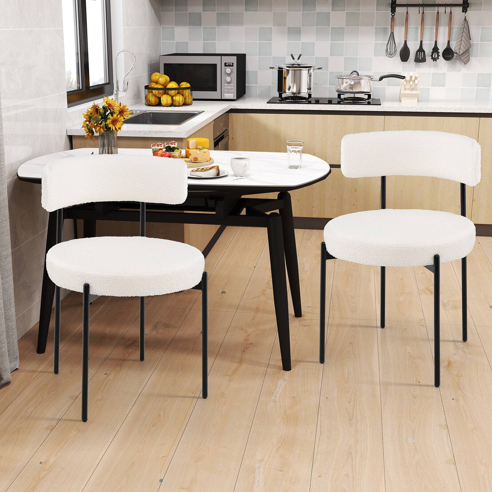 Alt View 1. Gymax - Gymax Round Dining Chairs Set of 2 w/ Curved Backrest Filled Sponge Metal Legs - White.