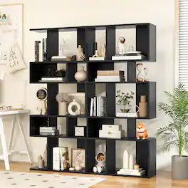 Gymax - 2 PCS 5 Cubes Ladder Shelf Freestanding Bookshelf Display Rack Bookcase - Black