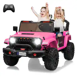 GARVEE - 24V 2 Seater Ride On Truck,Adjustable Car Body,4WD Toys for Big Kids,Remote Control,,3 Speeds,LED Lights,Music - Pink
