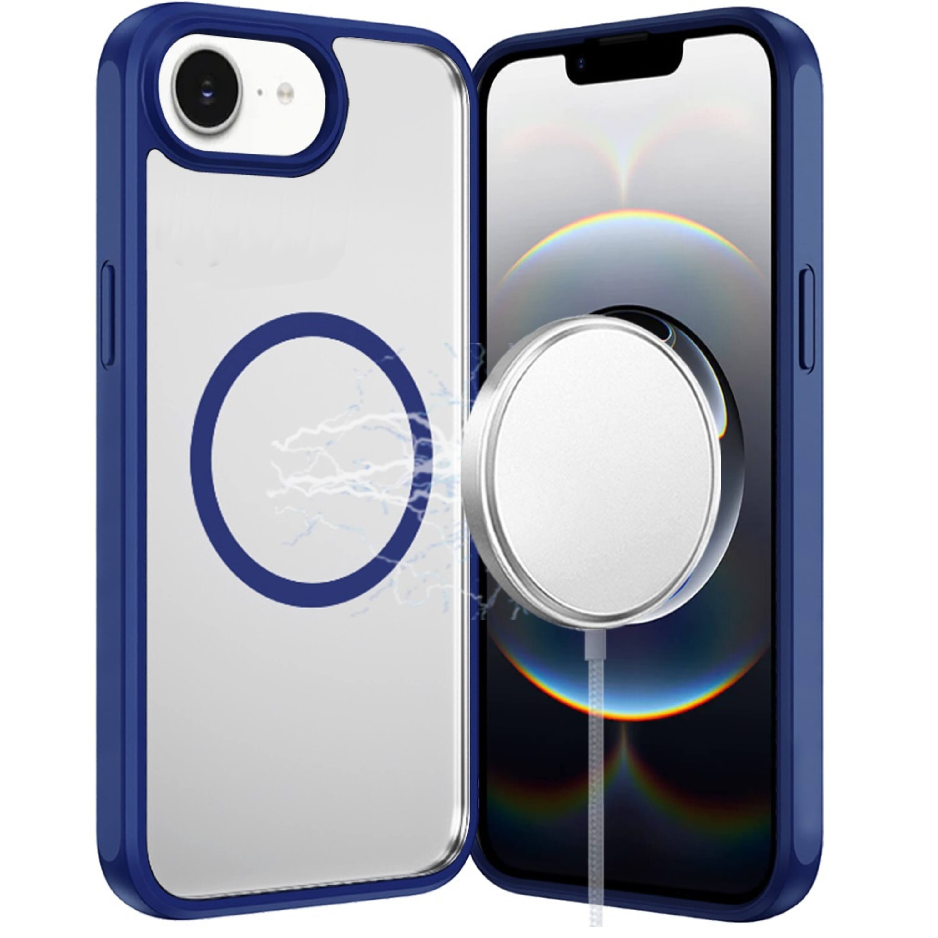 Front. Kitcheniva - Premium Magnetic Circle Shockproof Clear Phone Case With Tempered Glass For iPhone 16e 17e Navy Blue - Navy.