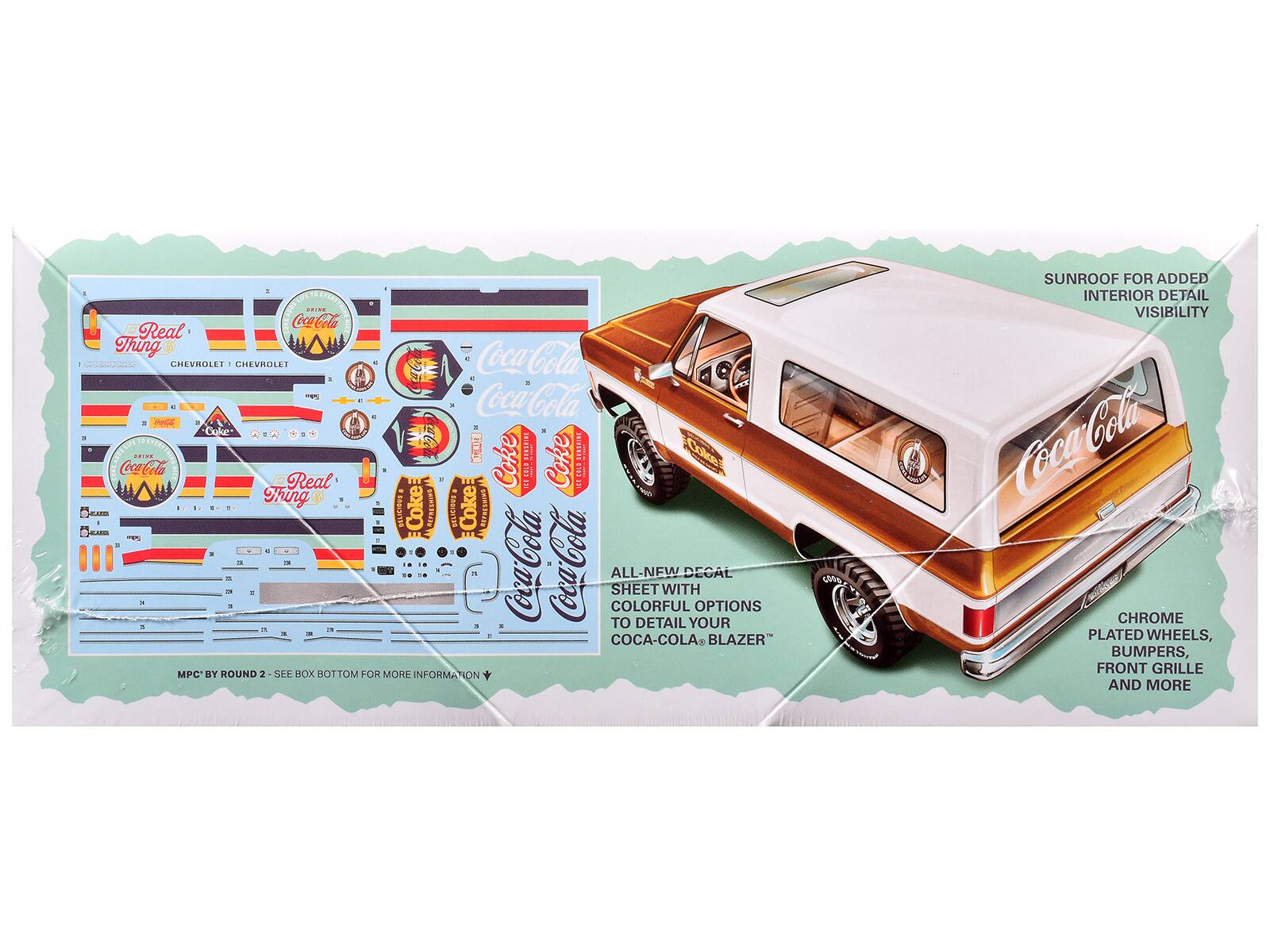 EYE ..... Coca-Cola Real Thing B - CHEVROLET - UNILVHOLLI Coca-Cola - - Coca-Cola . Fes Coke . WEWSE ..1E HI Coke I Coke SEININES Ckke CocaCola 1 ! Real Thing UENE Coke Coke ARE SUSIRCO BLI IDE  T 118 a 1 - Coca-Cola Coca-Cola  ALL-NFW DECAL SHEET WITH a - COLORFUL OPTIONS . TO DETAIL YOUR a  - - COCA-COLA BLAZER MPC BY ROUND 3 SEL BOX MOTTOR FOR MORE INFORMATION C SUNROOF FOR ADDED INTERIOR DETAIL VISIBILITY Coca-Cola CHROME PLATED WHEELS, BUMPERS, FRONT GRILLE AND MORE