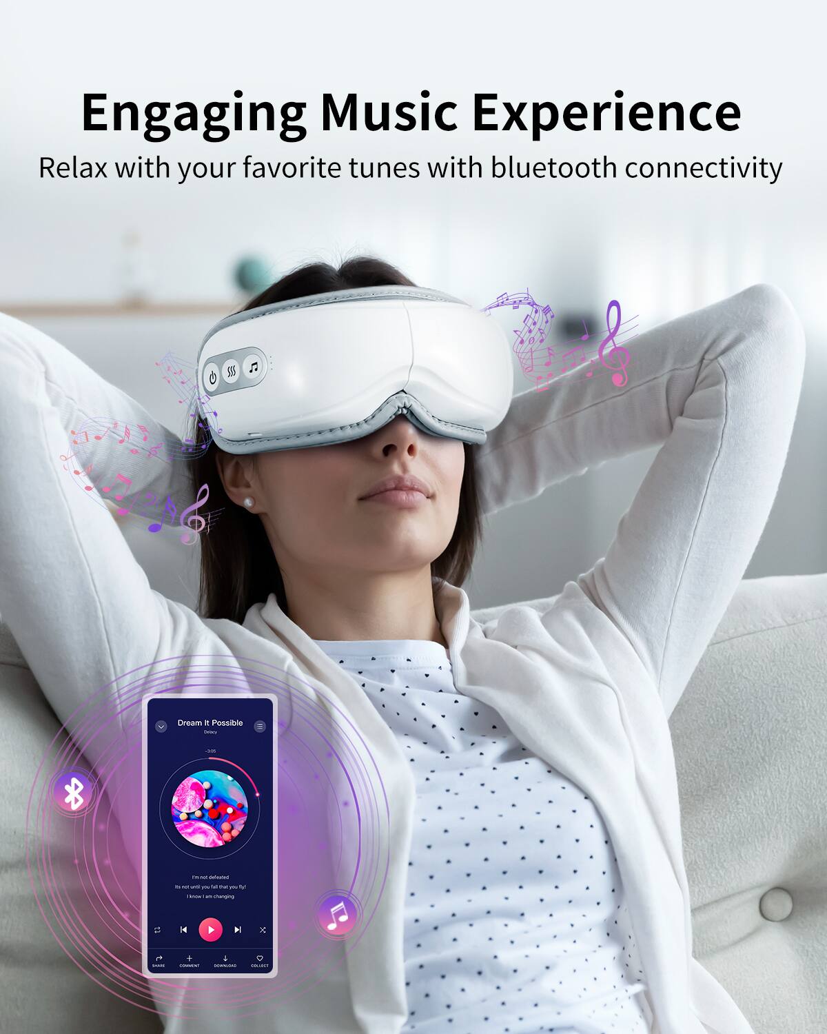 Engaging Music Experience  
Relax with your favorite tunes with bluetooth connectivity  

Dream It Possible  
- naanes  
- Fd  
- Sts  
- 4  
- C.C