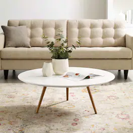 Modway - Lippa Round Wood Coffee Table with Tripod Base - Walnut White