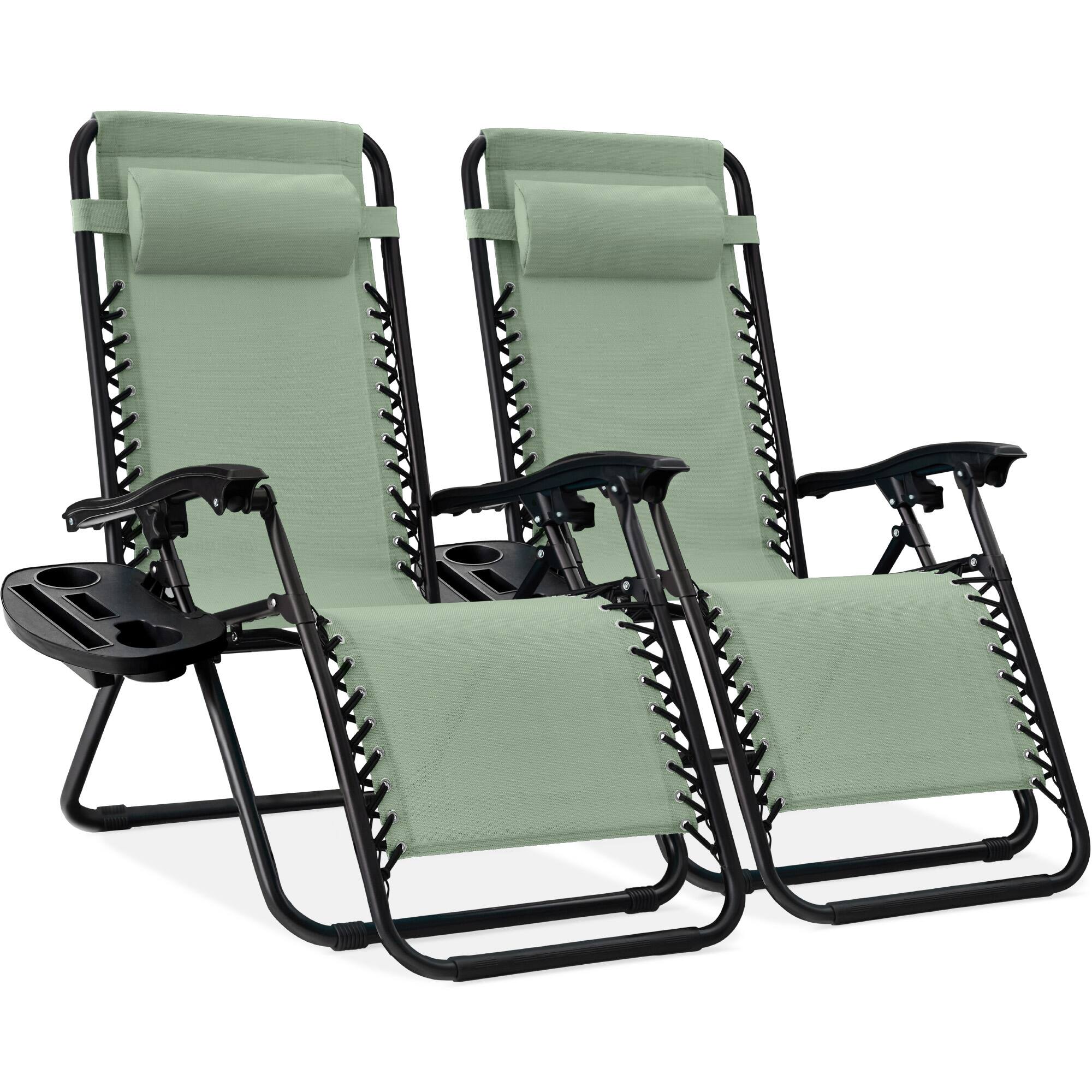 Best Choice Products - Set of 2 Zero Gravity Lounge Chair Recliners for Patio, Pool w/ Cup Holder Tray - Sage Green