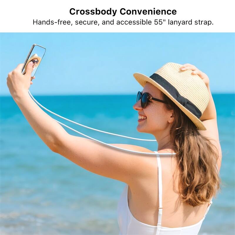 Crossbody Convenience: Hands-free, secure, and accessible 55" lanyard strap.