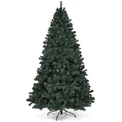 Front. WELLFOR - 7.5 FT Pre‑Lit Artificial Spruce Christmas Tree with 550 Multicolor LED Lights, 1075 Hinged Branch Tips, Metal Stand - Green.