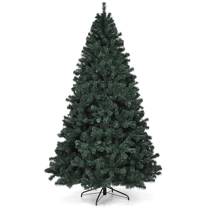 Front. WELLFOR - 7.5 FT Pre‑Lit Artificial Spruce Christmas Tree with 550 Multicolor LED Lights, 1075 Hinged Branch Tips, Metal Stand - Green.