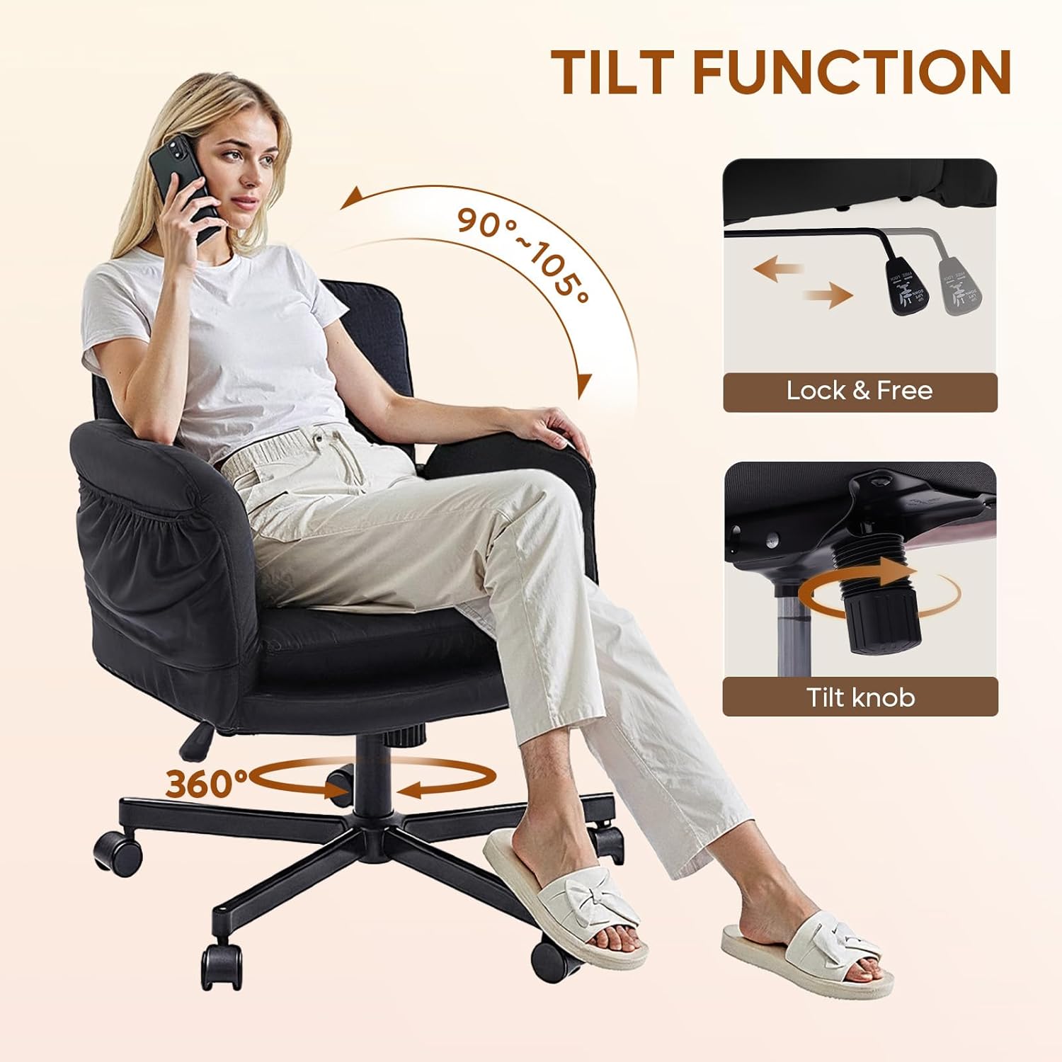 TILT FUNCTION  
90° ~ 105°  
Lock & Free Tilt knob  
360°