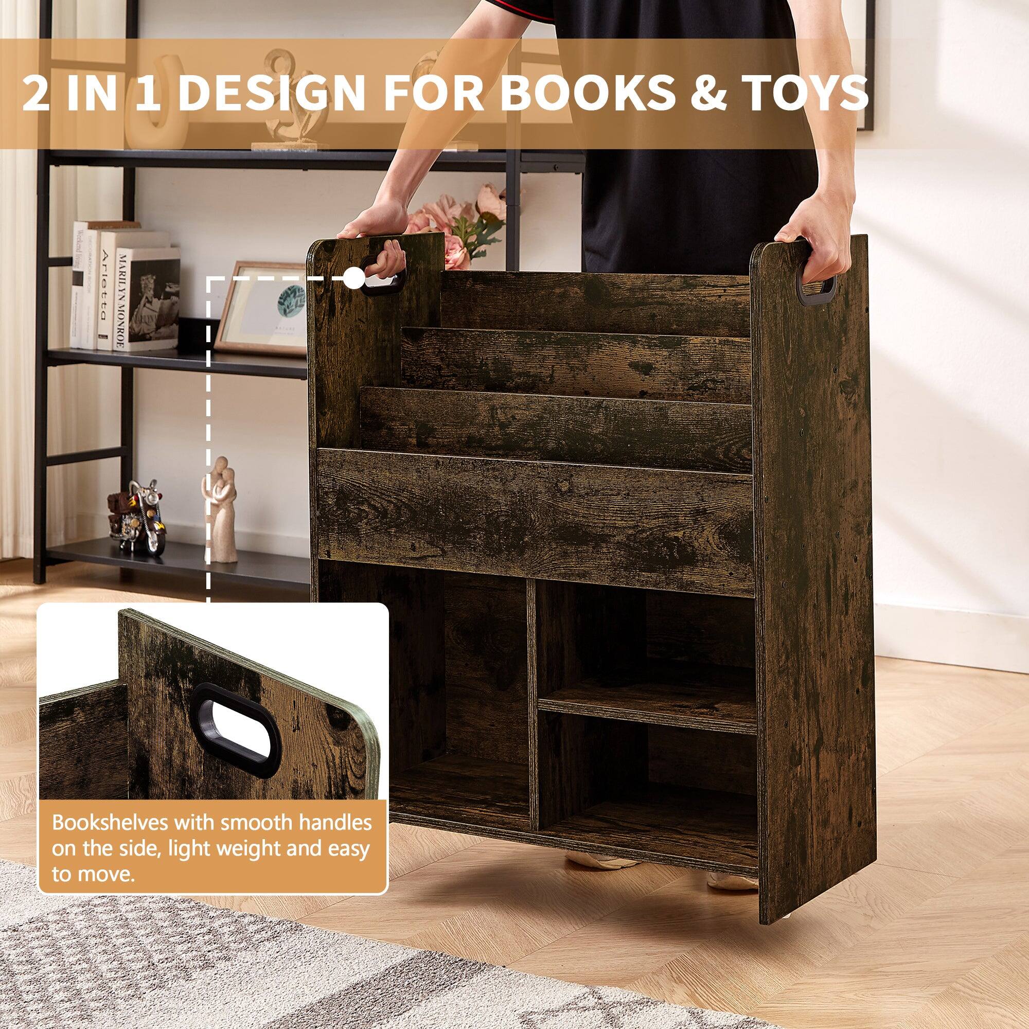 2 IN 1 DESIGN FOR BOOKS & TOYS

Bookshelves with smooth handles on the side, light weight and easy to move.