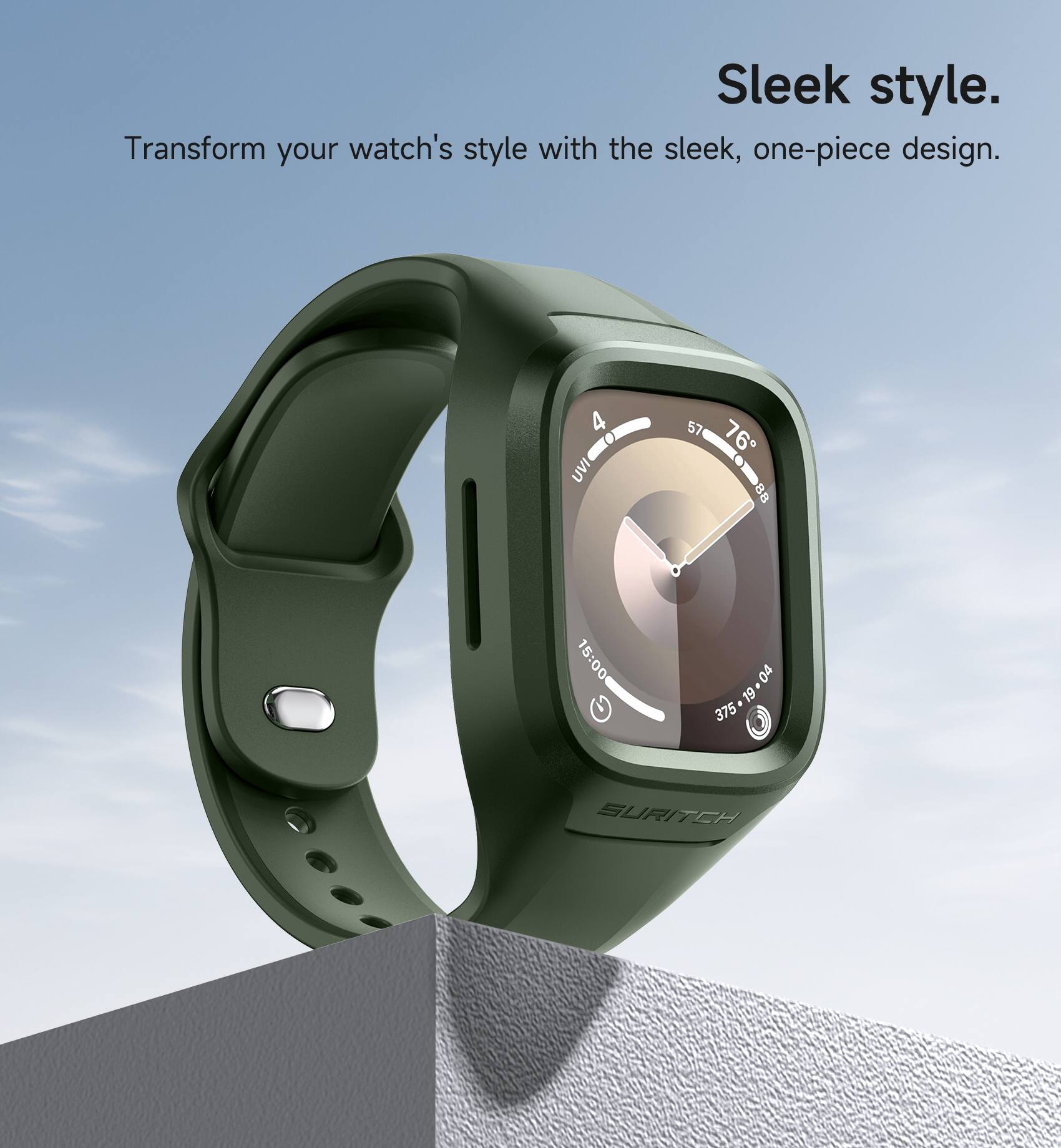 Sleek style. Transform your watch's style with the sleek, one-piece design. 4 UVI 57 76 B8 15:00 1 04 375-19.04 a 61 375 SURITCH