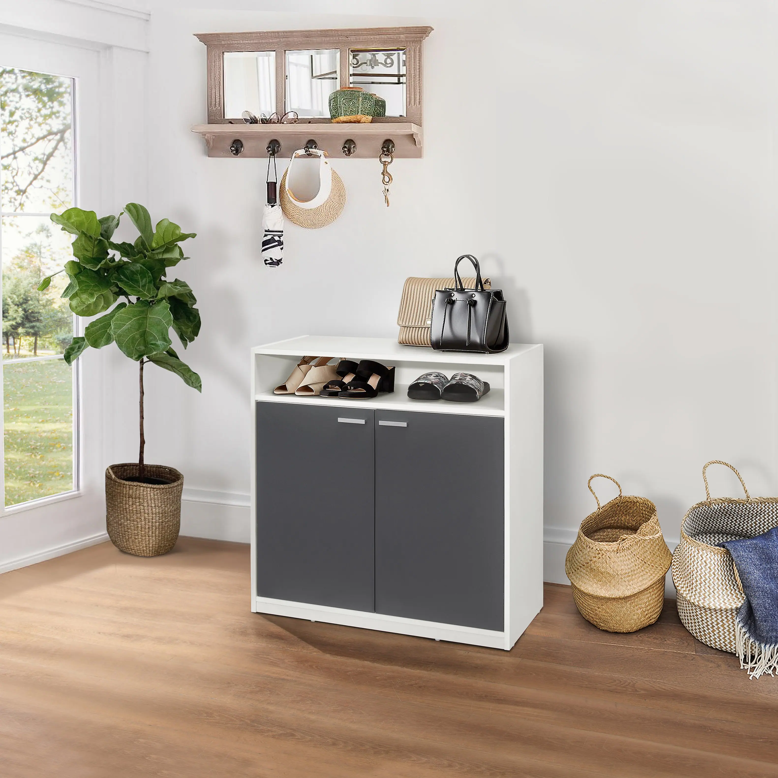 Angle. Kings Brand Furniture - Kings Brand Furniture Marcy 2-Door Shoe Storage Cabinet - White.