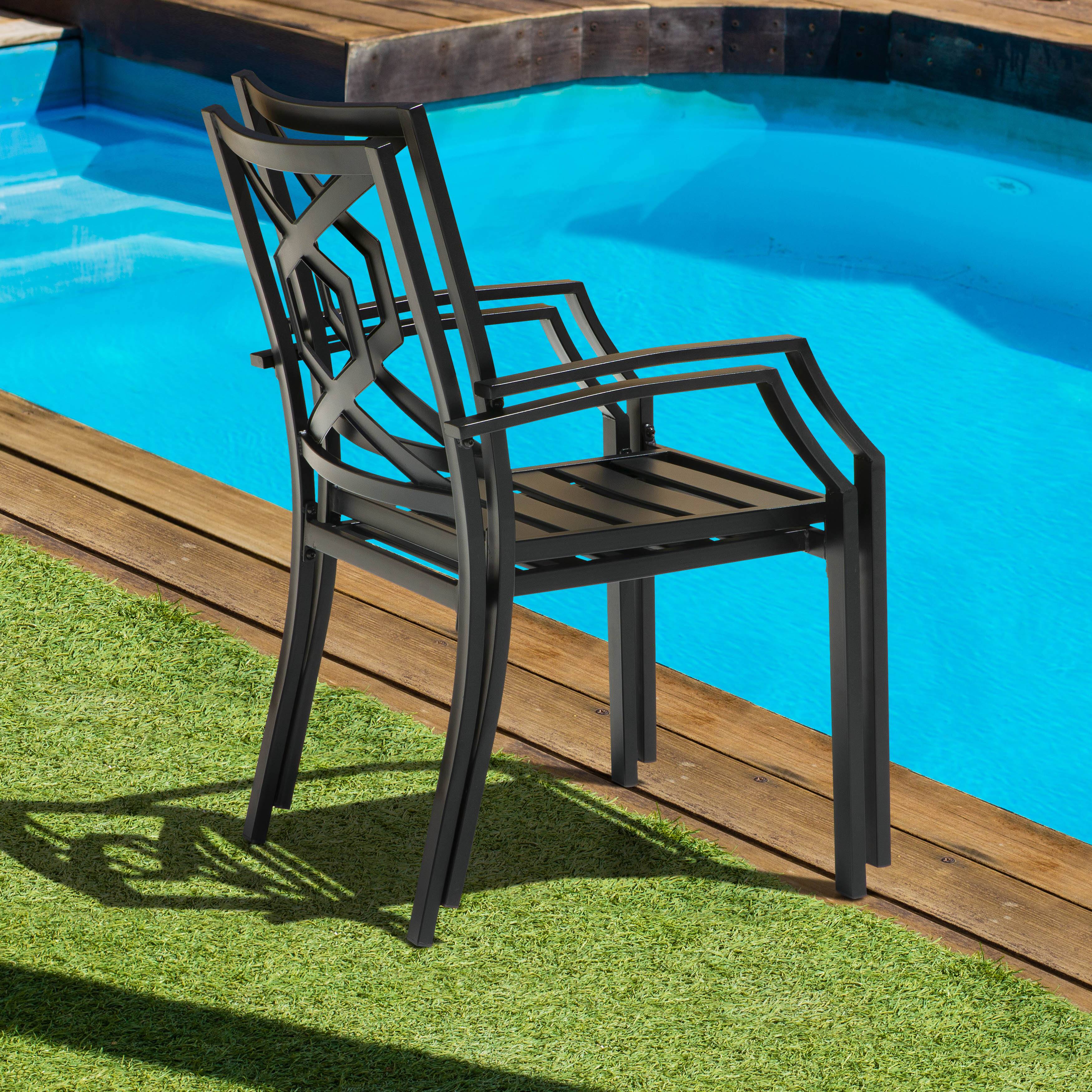 Back. Nuu Garden - Outdoor 2-Piece Iron Chair Set, Weather-Resistant Iron Frame, Powder-coated Finish - Black.