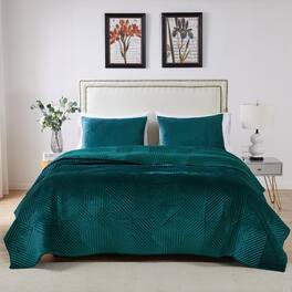 BreeBe - Riviera Velvet Quilt Set 3-Piece Full/Queen - Teal