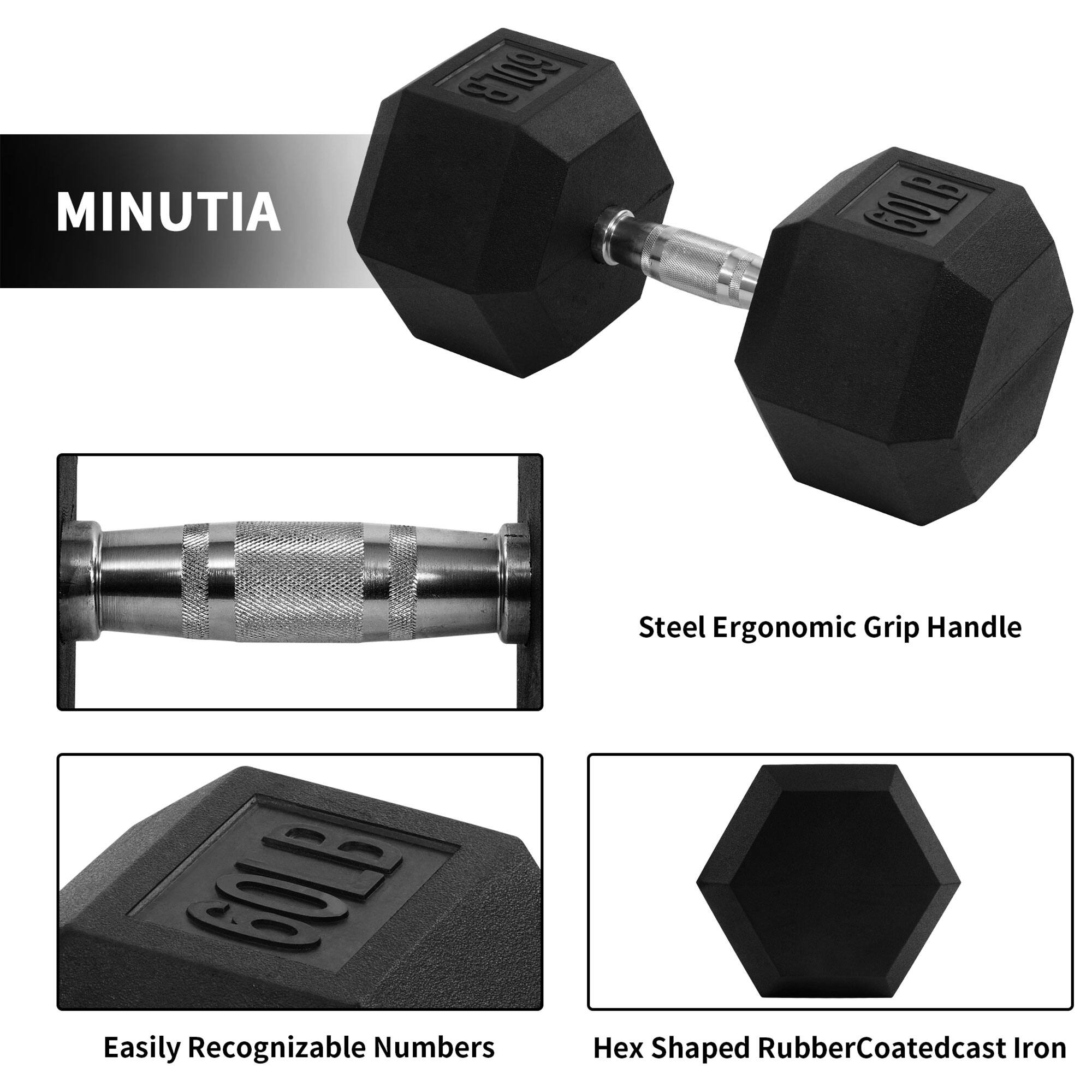 MINUTIA

- Easily Recognizable Numbers
- Steel Ergonomic Grip Handle
- Hex Shaped Rubber Coated Cast Iron