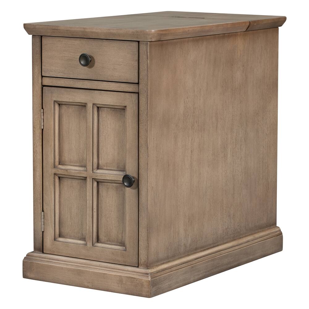 Alt View 1. Loheer - Loheer Vintage End Table Side Table with USB Ports Antique Brown - Antique Brown.