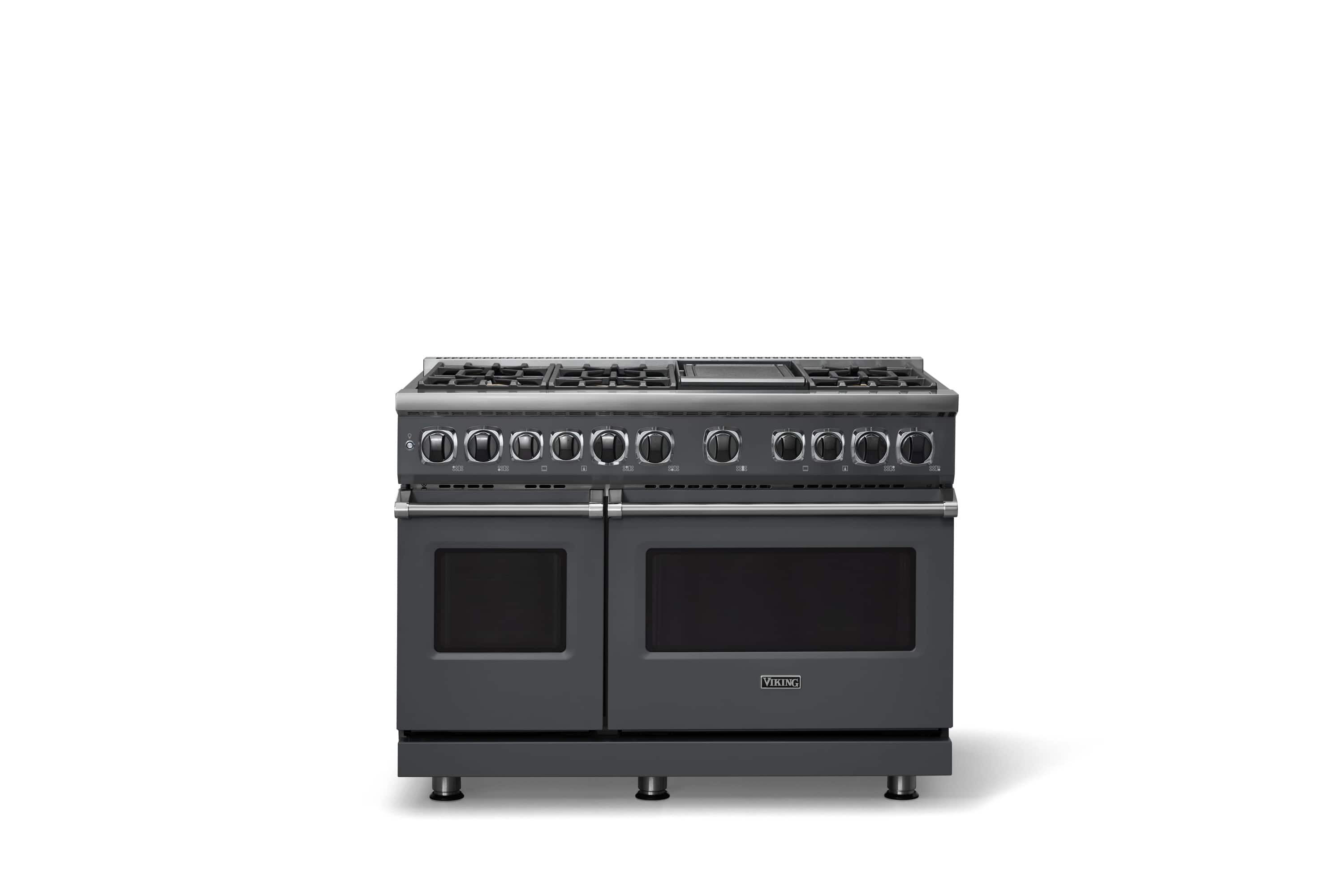 Viking - 48 in. Wide 6 Burner 7-Series Dual Fuel Self-Clean Range with Griddle - Cast Black